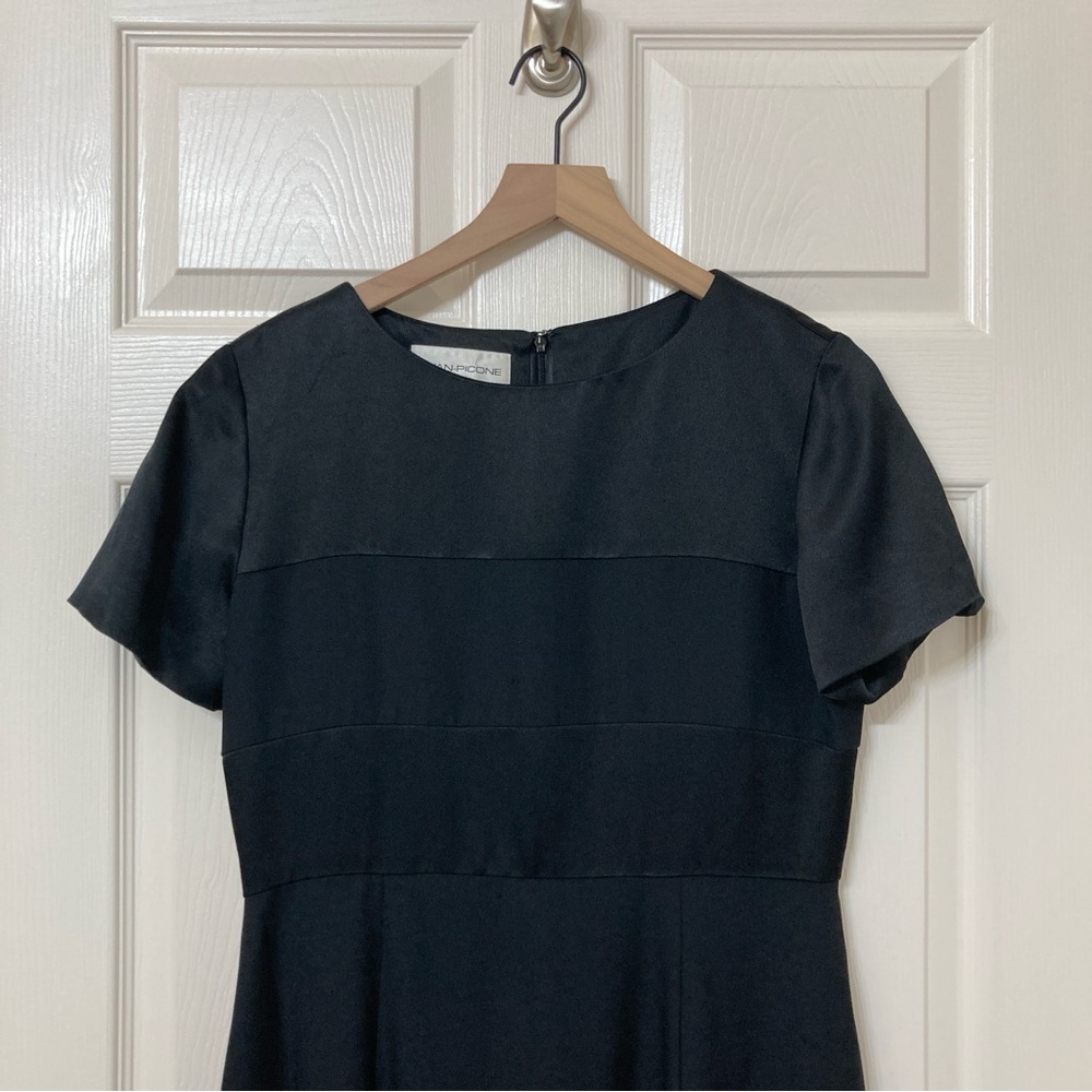 Vintage Black Short Sleeve Formal Sheath Gown Dress 10 Hollywood Glam Retro - Picture 3 of 7